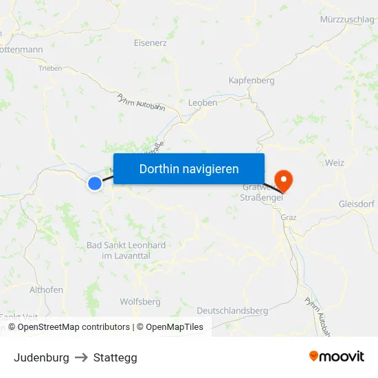 Judenburg to Stattegg map