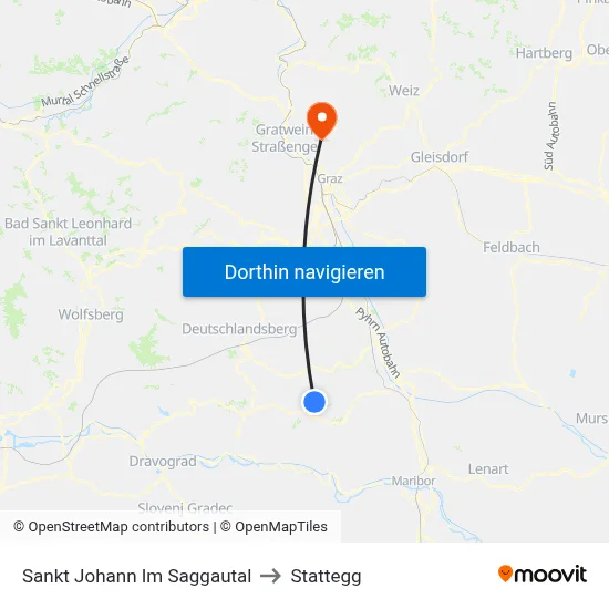 Sankt Johann Im Saggautal to Stattegg map