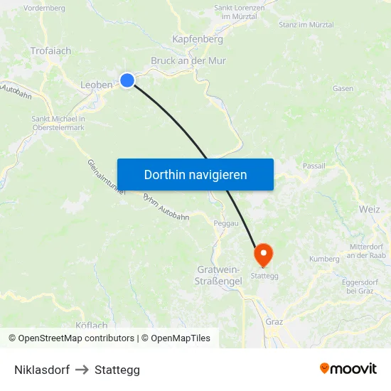 Niklasdorf to Stattegg map