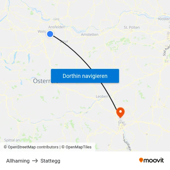 Allhaming to Stattegg map