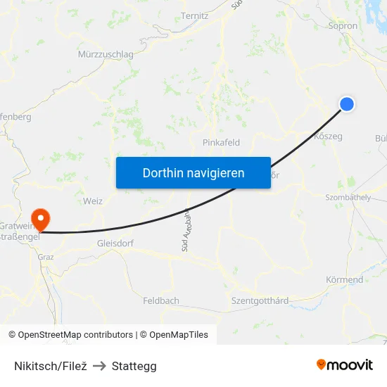 Nikitsch/Filež to Stattegg map