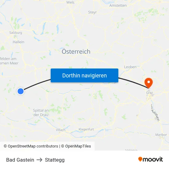 Bad Gastein to Stattegg map