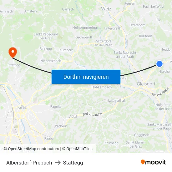 Albersdorf-Prebuch to Stattegg map