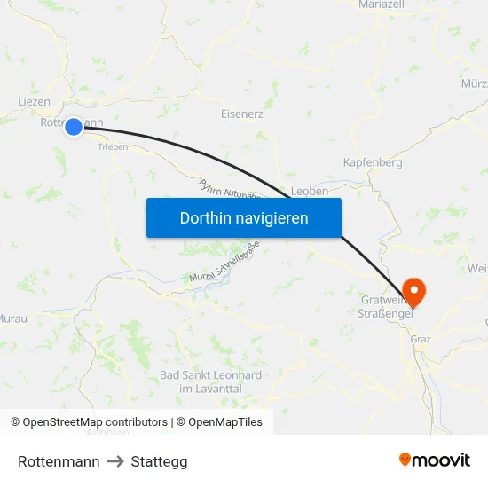 Rottenmann to Stattegg map