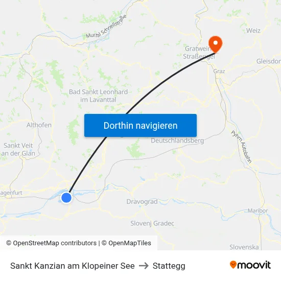 Sankt Kanzian am Klopeiner See to Stattegg map