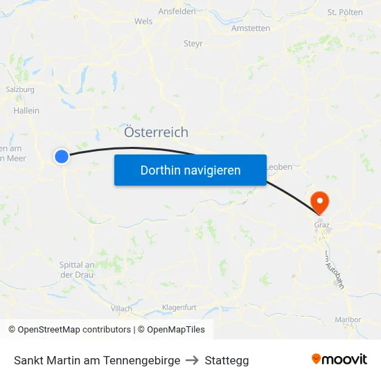 Sankt Martin am Tennengebirge to Stattegg map