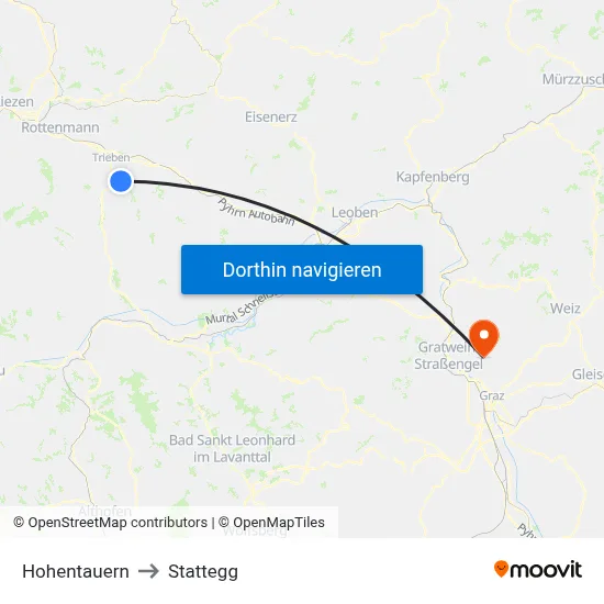 Hohentauern to Stattegg map