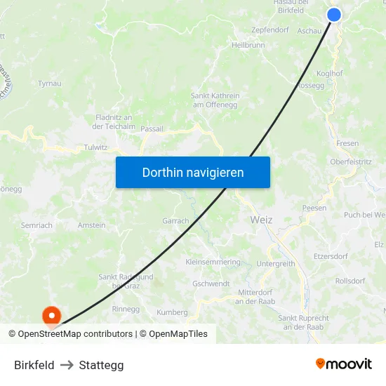 Birkfeld to Stattegg map