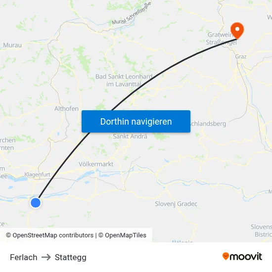 Ferlach to Stattegg map