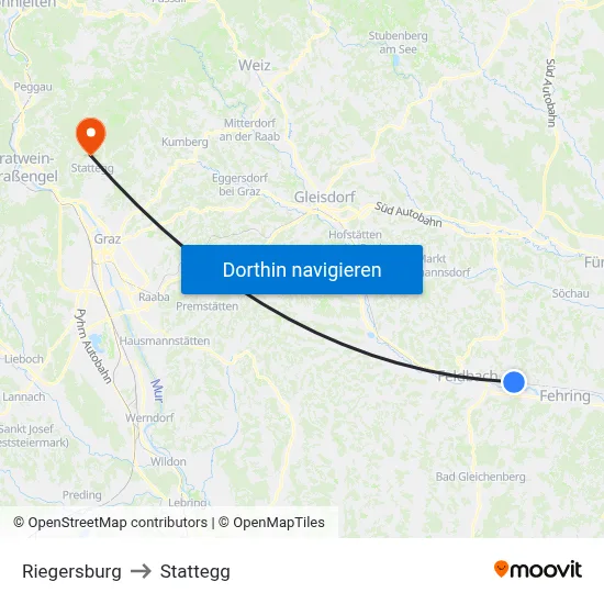 Riegersburg to Stattegg map