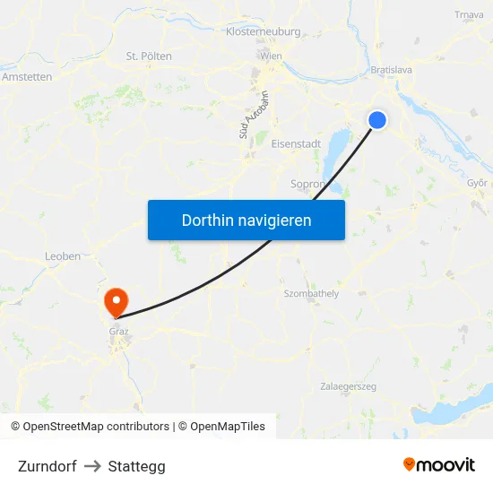 Zurndorf to Stattegg map