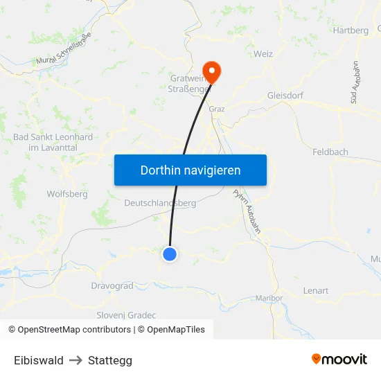 Eibiswald to Stattegg map