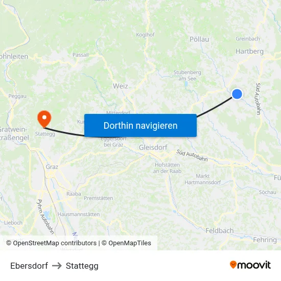 Ebersdorf to Stattegg map