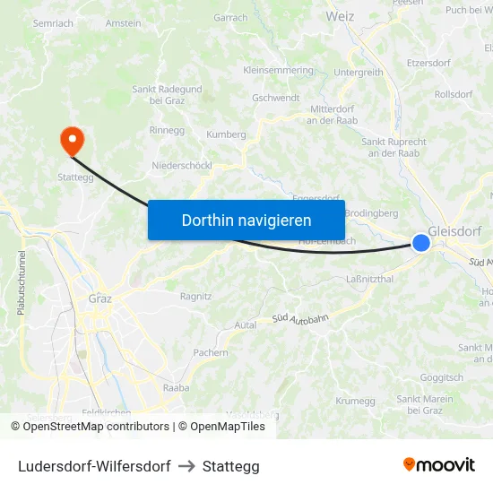 Ludersdorf-Wilfersdorf to Stattegg map