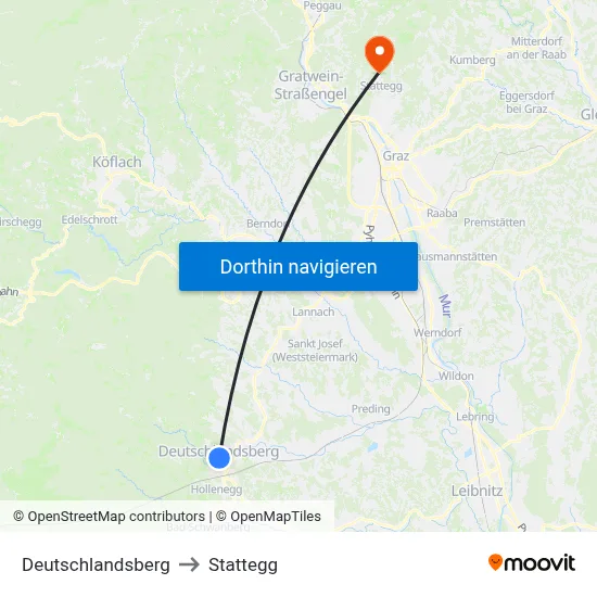 Deutschlandsberg to Stattegg map