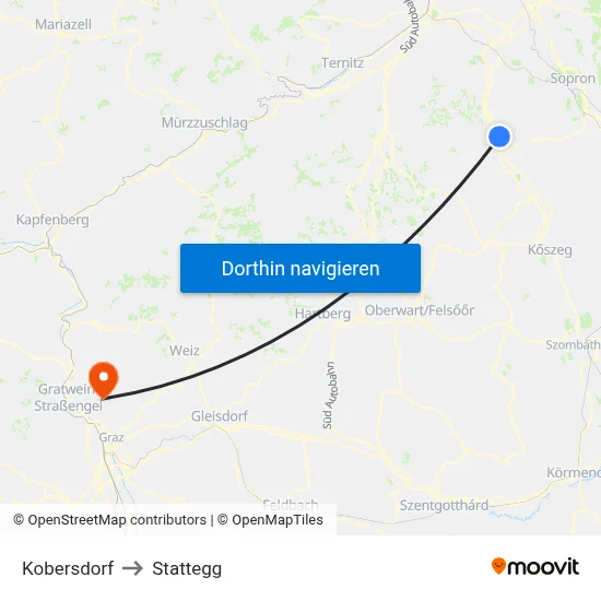 Kobersdorf to Stattegg map