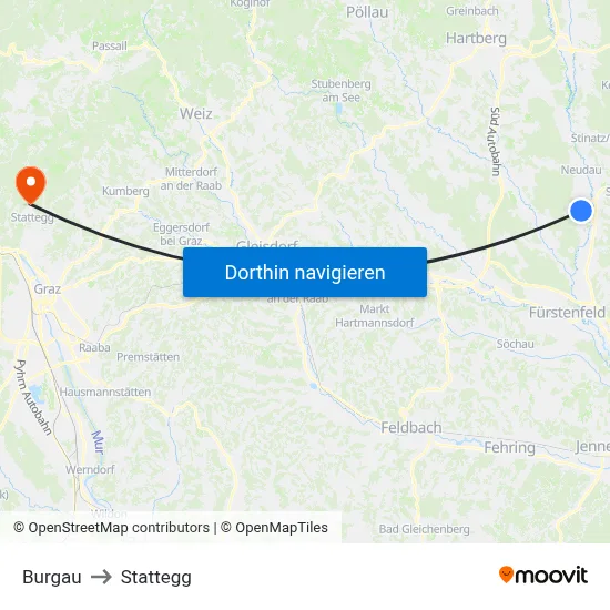 Burgau to Stattegg map