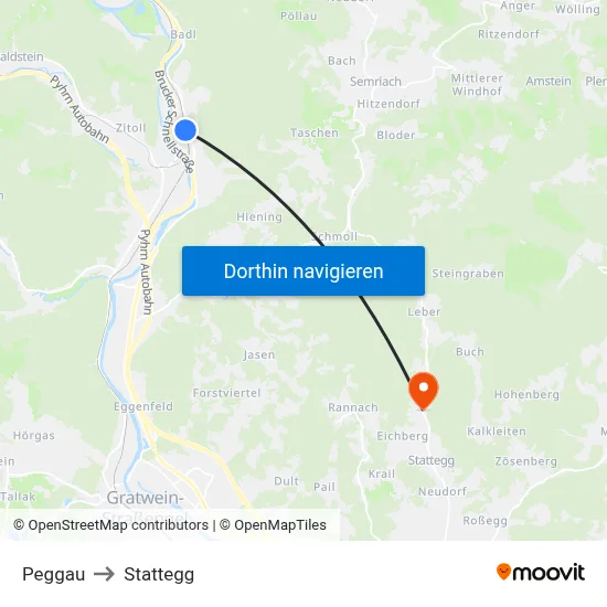Peggau to Stattegg map