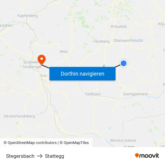 Stegersbach to Stattegg map