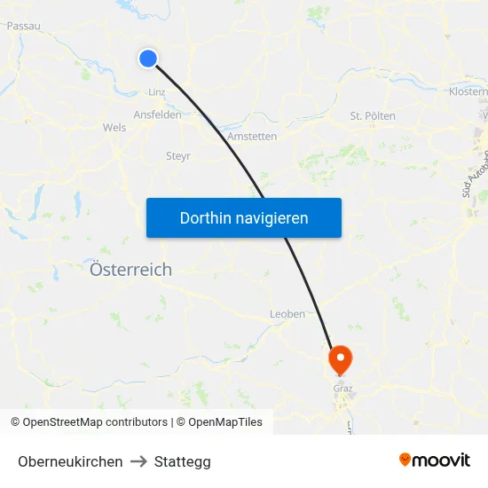 Oberneukirchen to Stattegg map