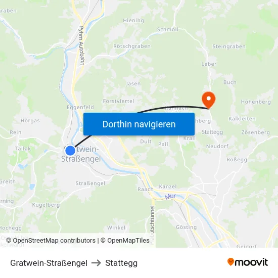 Gratwein-Straßengel to Stattegg map