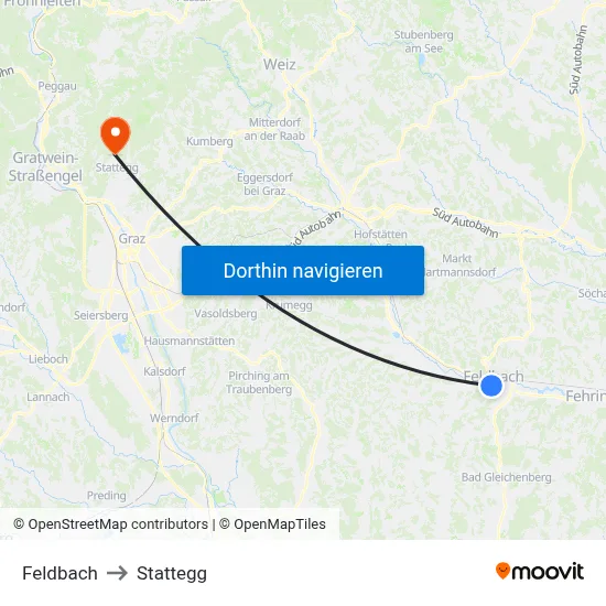 Feldbach to Stattegg map
