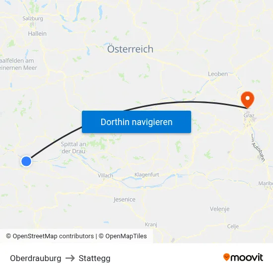 Oberdrauburg to Stattegg map