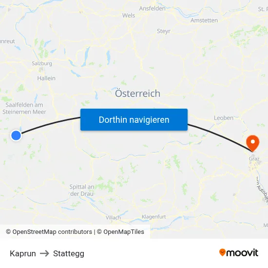 Kaprun to Stattegg map