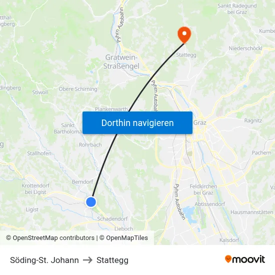 Söding-St. Johann to Stattegg map