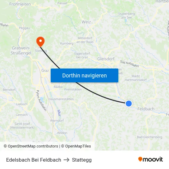 Edelsbach Bei Feldbach to Stattegg map