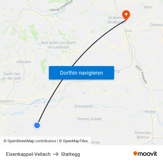Eisenkappel-Vellach to Stattegg map