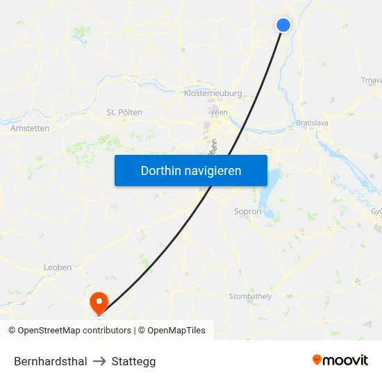 Bernhardsthal to Stattegg map