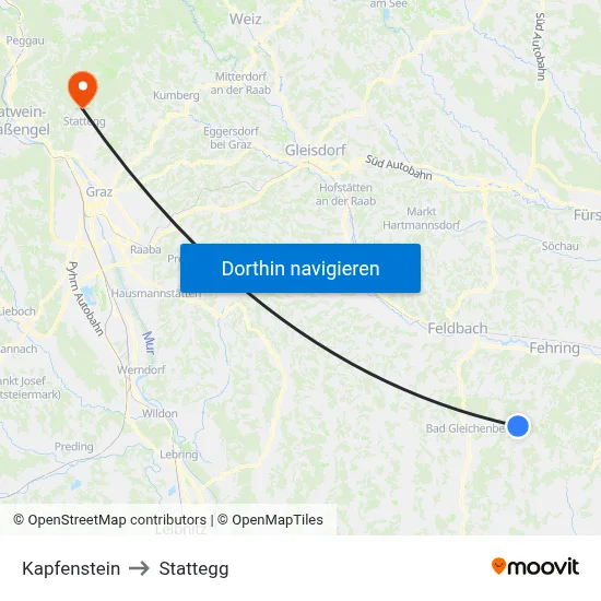 Kapfenstein to Stattegg map