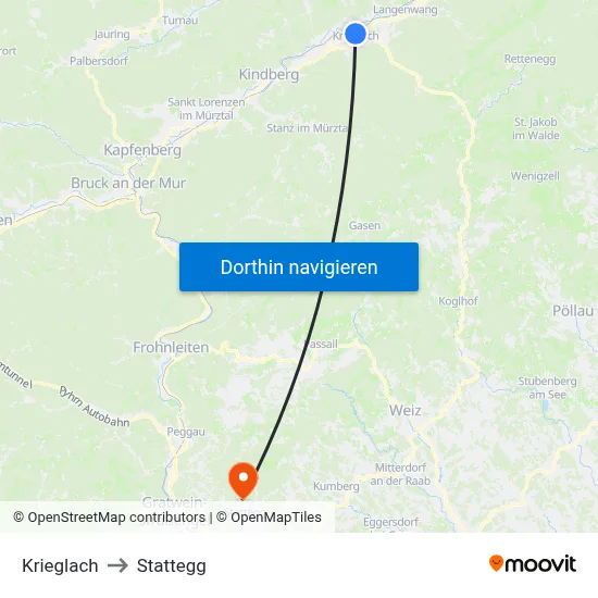 Krieglach to Stattegg map