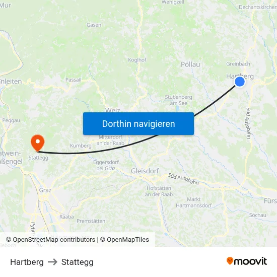 Hartberg to Stattegg map