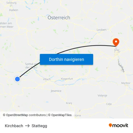 Kirchbach to Stattegg map