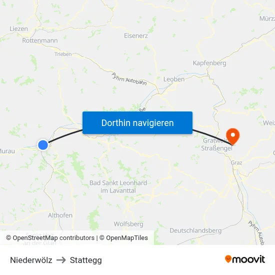 Niederwölz to Stattegg map