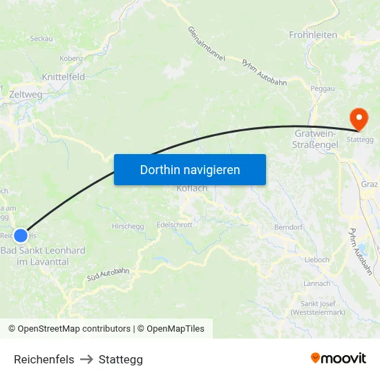 Reichenfels to Stattegg map