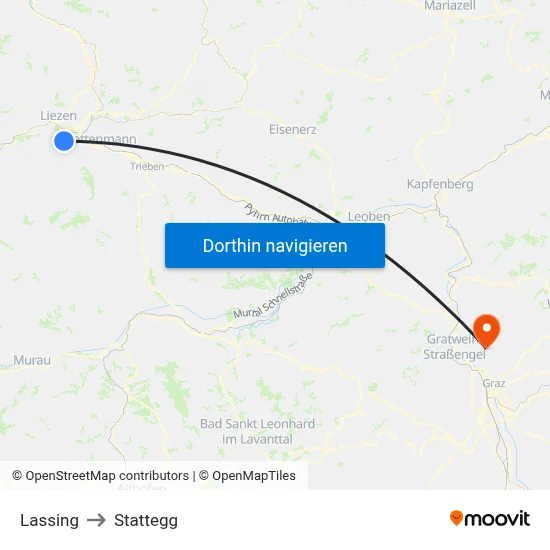 Lassing to Stattegg map