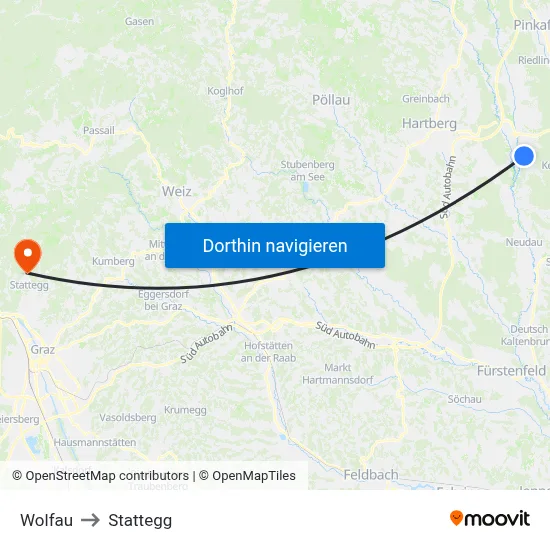 Wolfau to Stattegg map