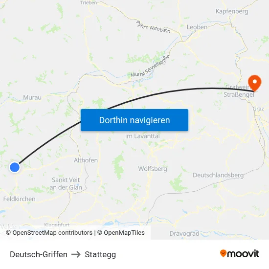 Deutsch-Griffen to Stattegg map