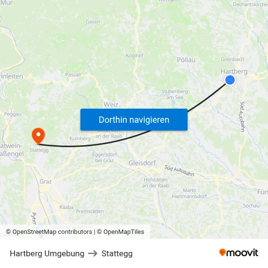 Hartberg Umgebung to Stattegg map