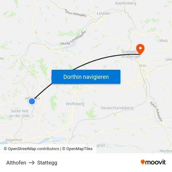 Althofen to Stattegg map