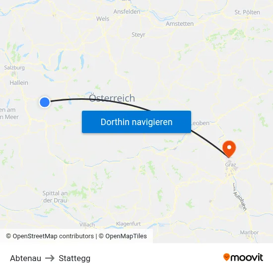 Abtenau to Stattegg map