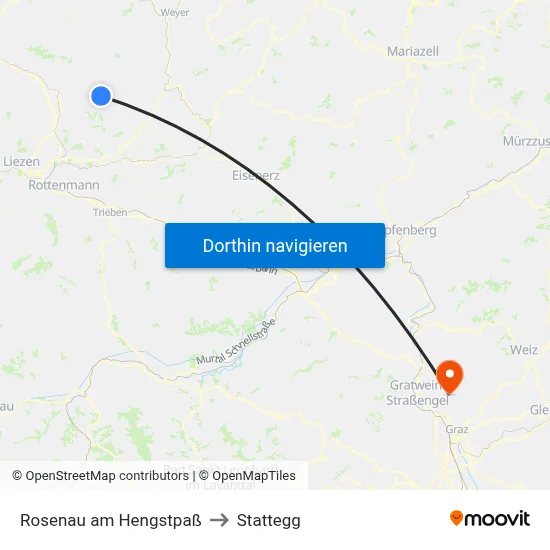 Rosenau am Hengstpaß to Stattegg map
