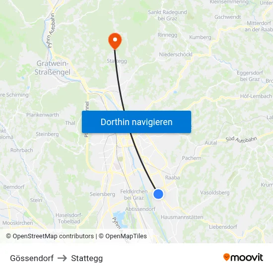 Gössendorf to Stattegg map