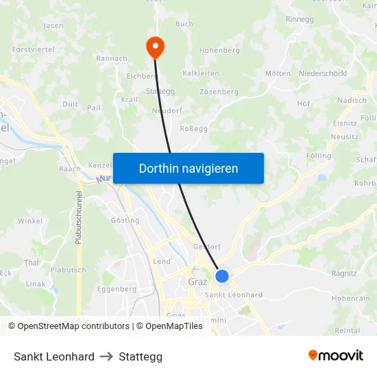 Sankt Leonhard to Stattegg map