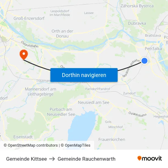 Gemeinde Kittsee to Gemeinde Rauchenwarth map