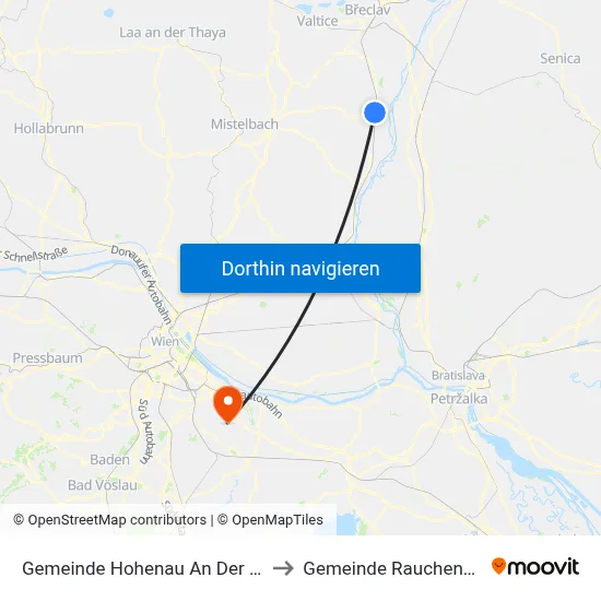 Gemeinde Hohenau An Der March to Gemeinde Rauchenwarth map
