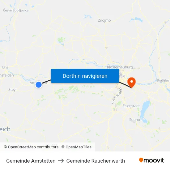 Gemeinde Amstetten to Gemeinde Rauchenwarth map